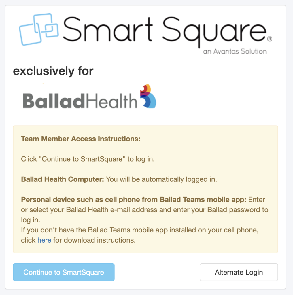 Smart Square Ballad Login Step 1