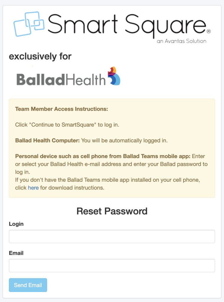 Smart Square Ballad Login Forgotten Password